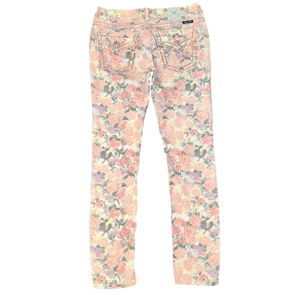 Miss Me Jeans Cargo Women's Sz 30 Pink Floral Print Cuff Skinny Jeans Low Rise✨ - Picture 6 of 13